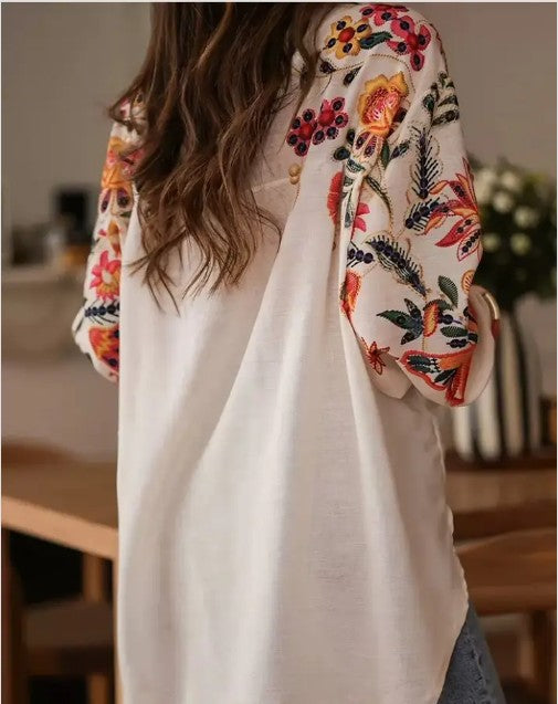 Women's Digital Floral Print Button Up Long Sleeve Shirt - Shirts