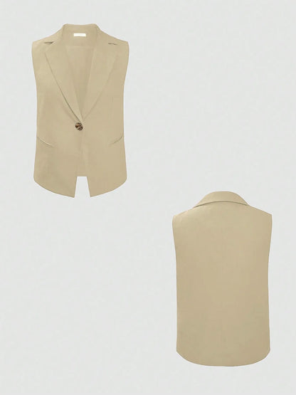 Women's One Button Sleeveless Top and Pants Set - Matching Sets