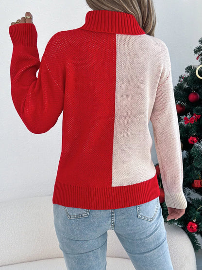 Christmas Reindeer Ribbed Turtleneck Knit Sweater