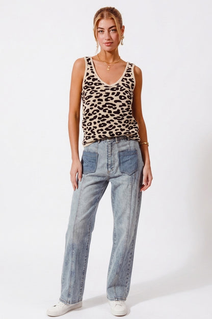Leopard Print Knit V-Neck Cami Tank Top — Lightweight Chic Versatile Everyday Style - Tank Tops