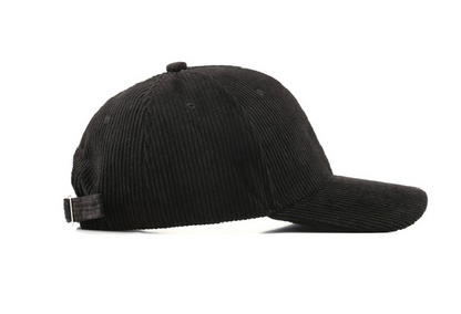 Corduroy Boyfriend Baseball Cap — Structured Low Profile Adjustable Fit - Black Baseball Caps