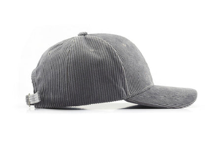 Corduroy Boyfriend Baseball Cap — Structured Low Profile Adjustable Fit - Gray Baseball Caps