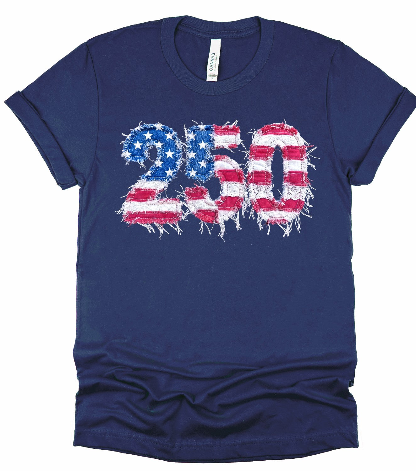 250 Years Faux Patchwork Distressed Flag Graphic Tee — Bold Patriotic Everyday Style