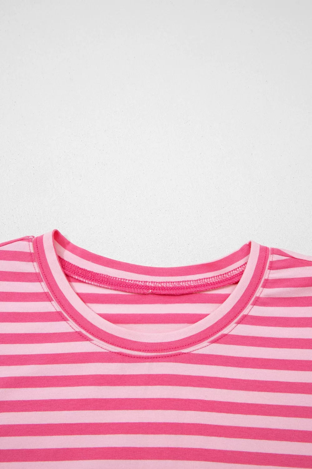 Women's Striped Drop Shoulder Round Neck Top and Buttoned Straight Pants Set - Matching Sets