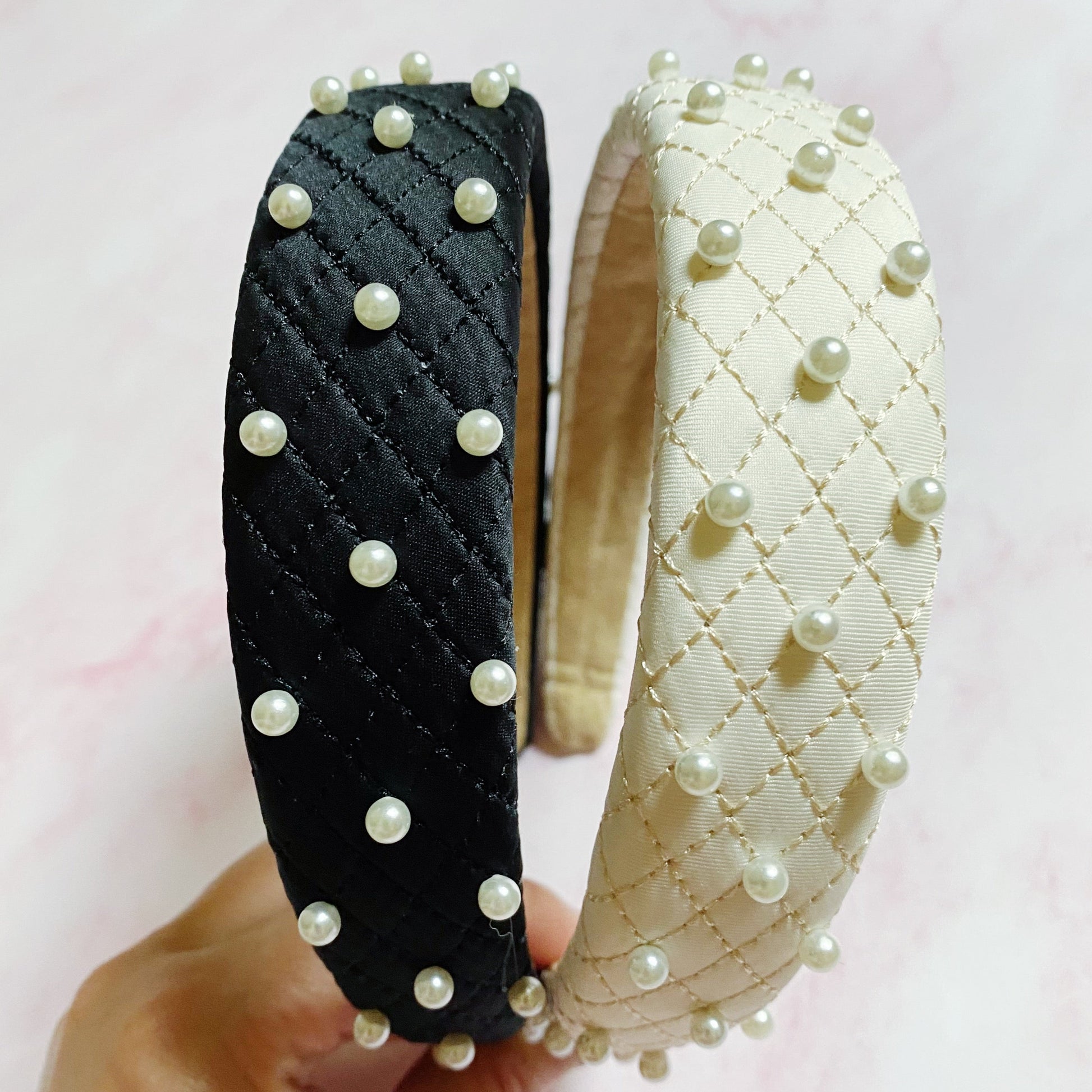 Quilted Pearl Embellished Headband — Hand-Nailed Detail Classic Style - Headbands