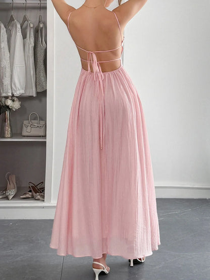 Texture Sweetheart Neck Backless Spaghetti Strap Maxi Dress - Maxi Dresses