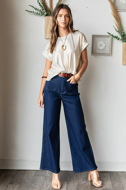 High Waist Wide Leg Jeans in Indigo – outfit idea for women | Ro + Ivy