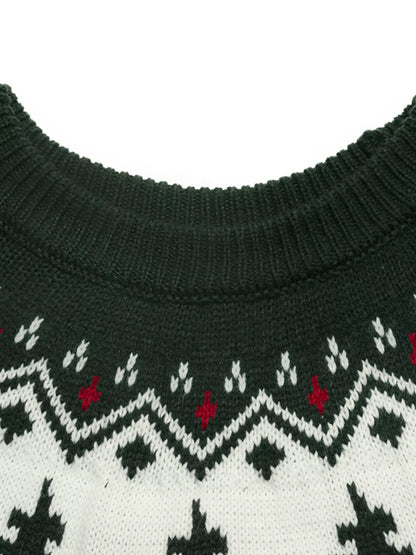 Christmas Tree Pattern Round Neck Stretch Knit Sweater