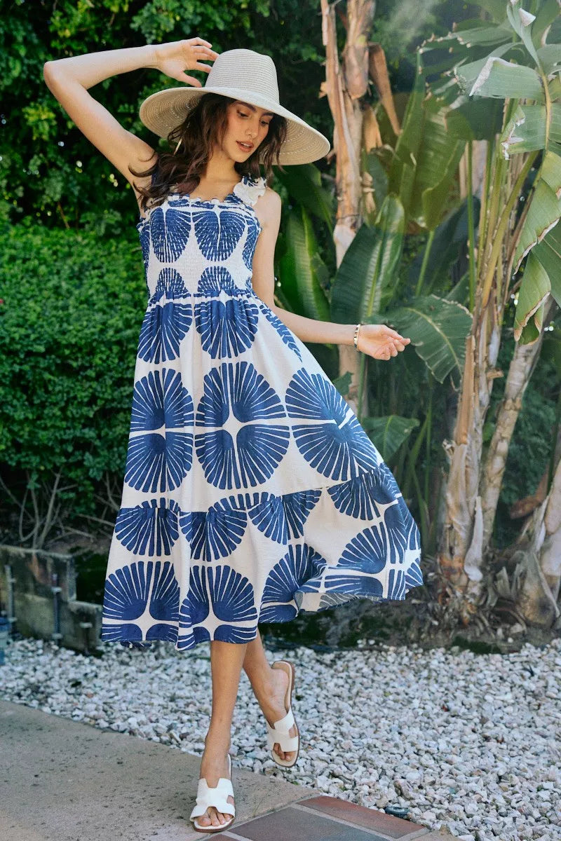 Women's Abstract Print Smocked Tiered Midi Dress - Midi Dresses