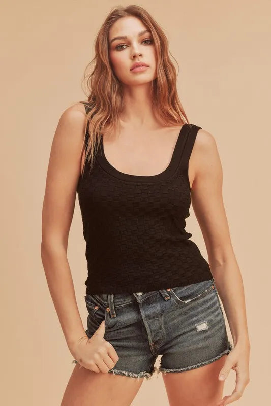 Scoop Neck Wide Strap Knit Tank Black