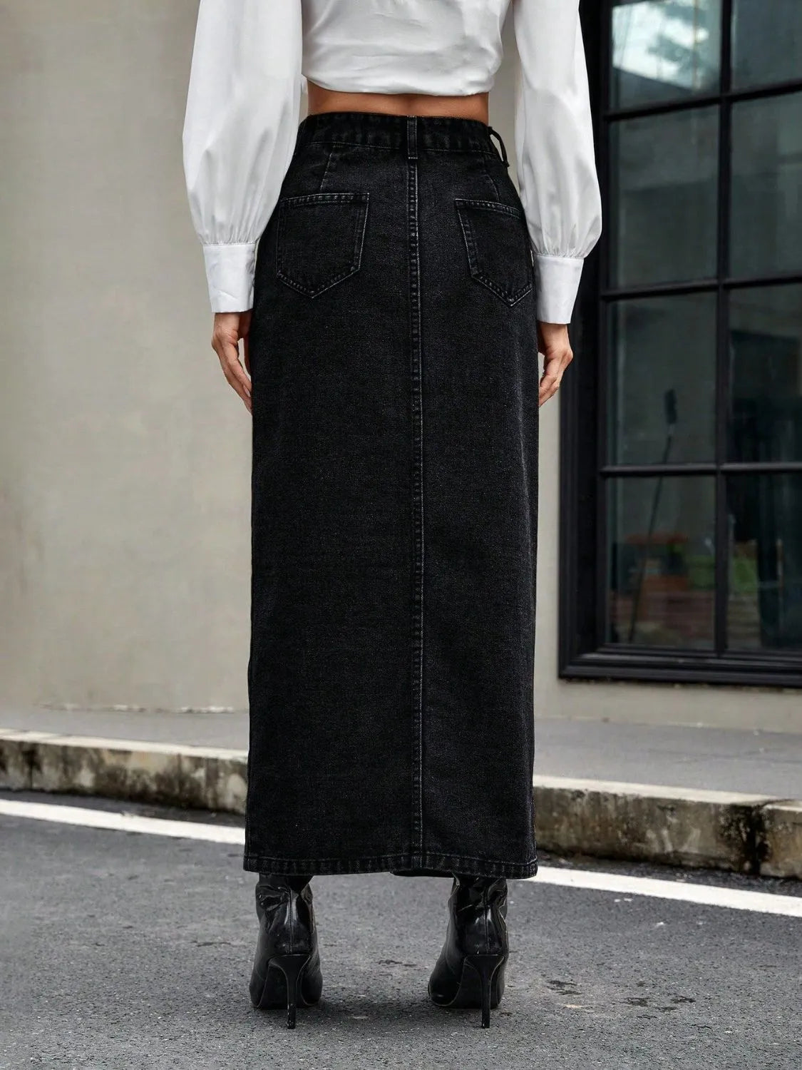 Button Front Denim Skirt - Skirts
