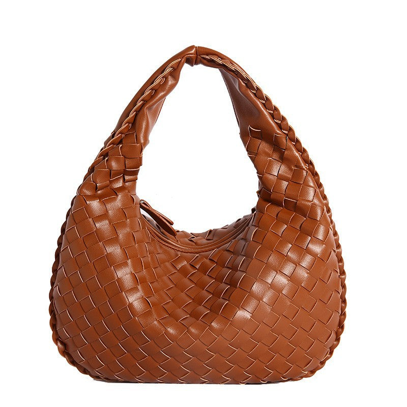 Butter Soft Vegan Pu Leather Woven Design Structured Handbag — Elegant Everyday Style - Cognac