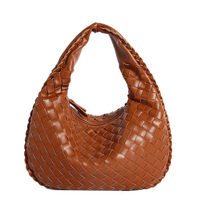 Butter Soft Vegan Pu Leather Woven Design Structured Handbag — Elegant Everyday Style - Cognac