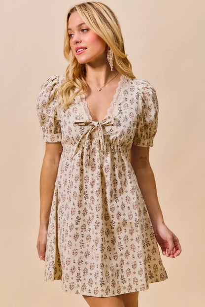Floral Print Lace Trim Short Sleeves Mini Dress | Trendy Mini Dresses Outfit Idea for Women by Ro + Ivy | Elevated Basics, Modern Comfort & Style