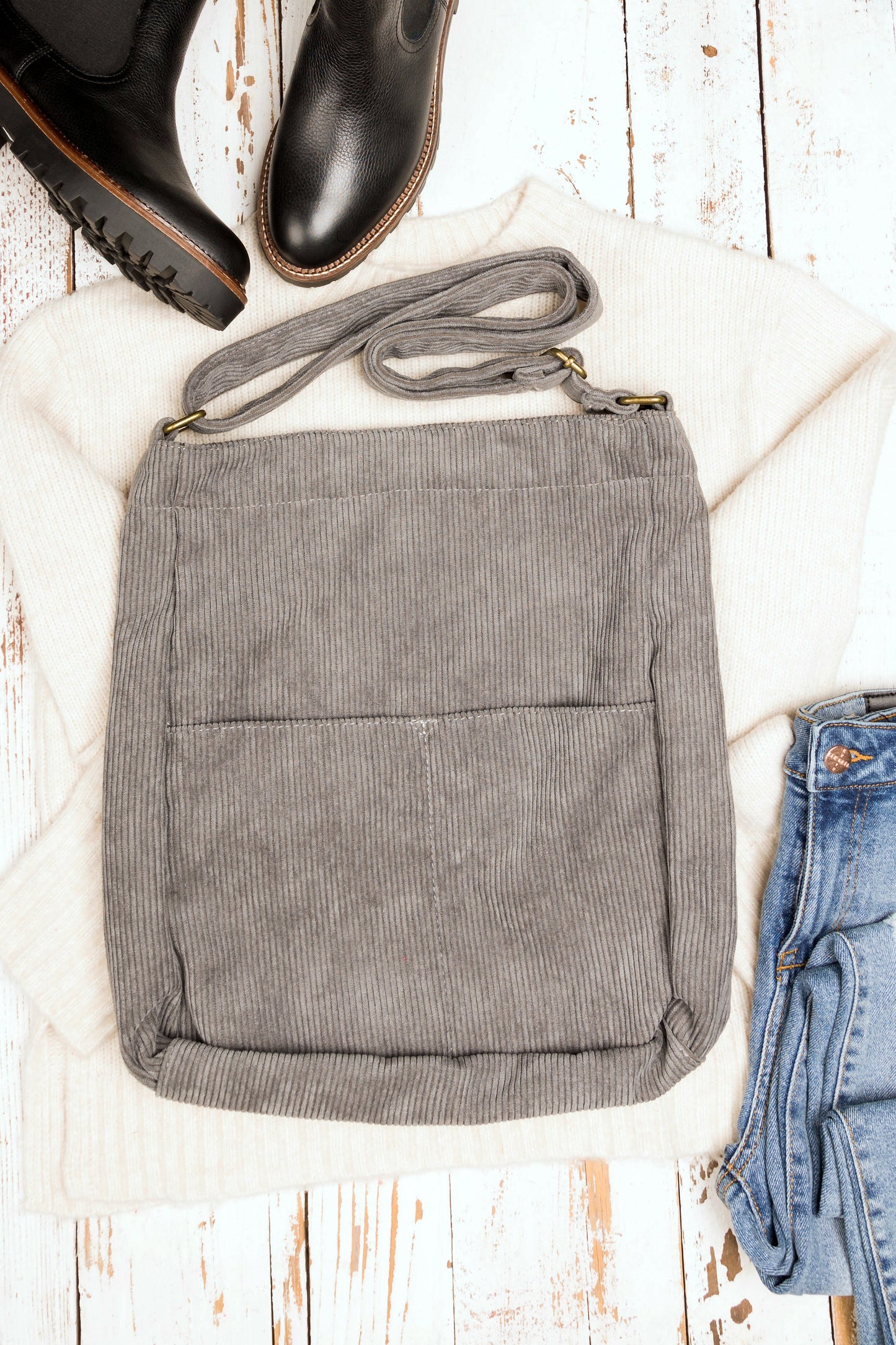 Corduroy Messenger Bag - Gray