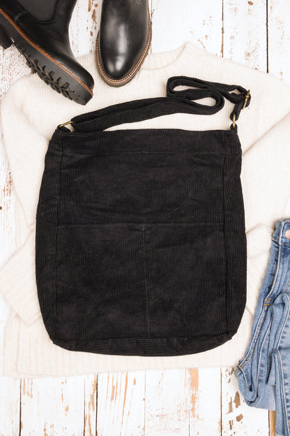 Corduroy Messenger Bag - Black
