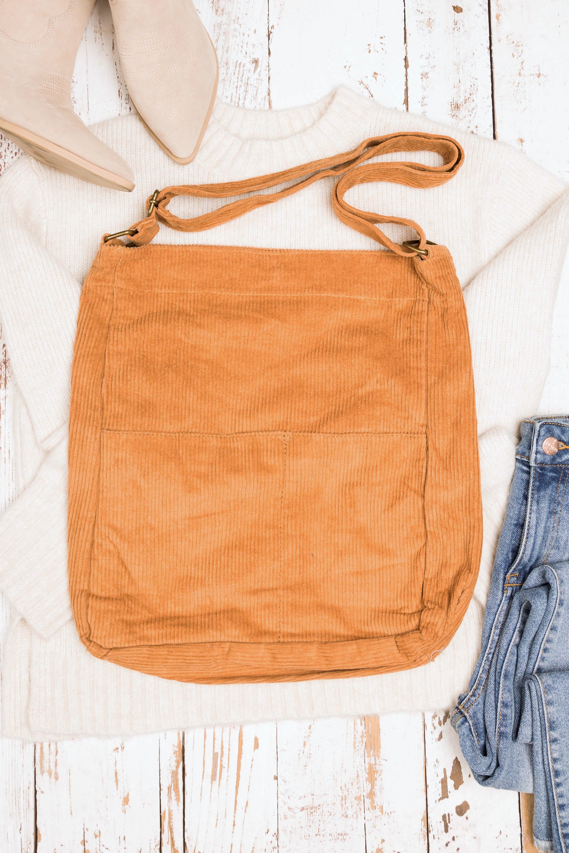 Corduroy Messenger Bag - Camel