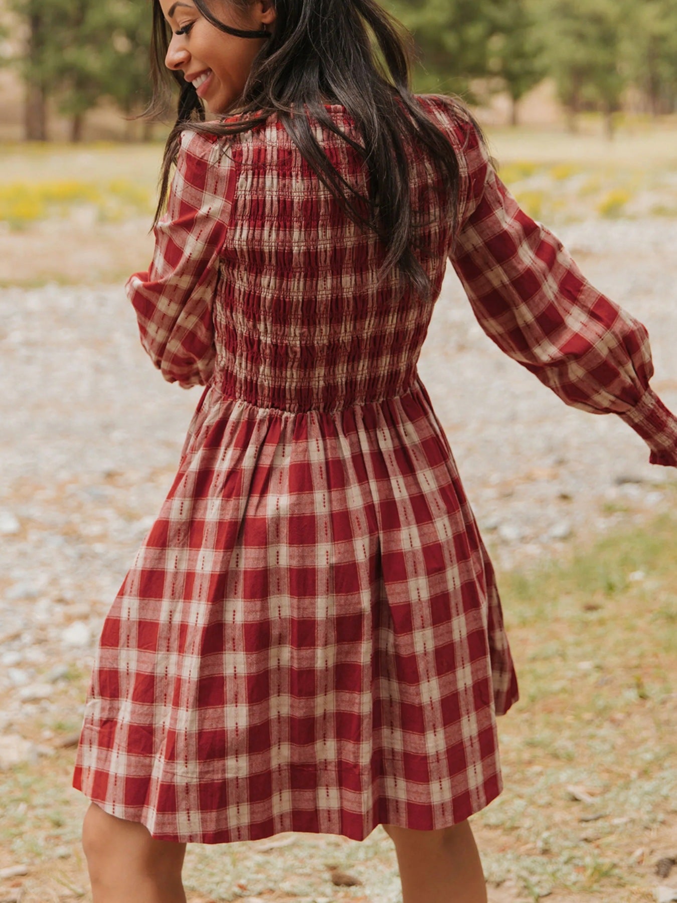 Women's Plaid Print Smocked Puff Sleeve Mini Dress - Mini Dresses