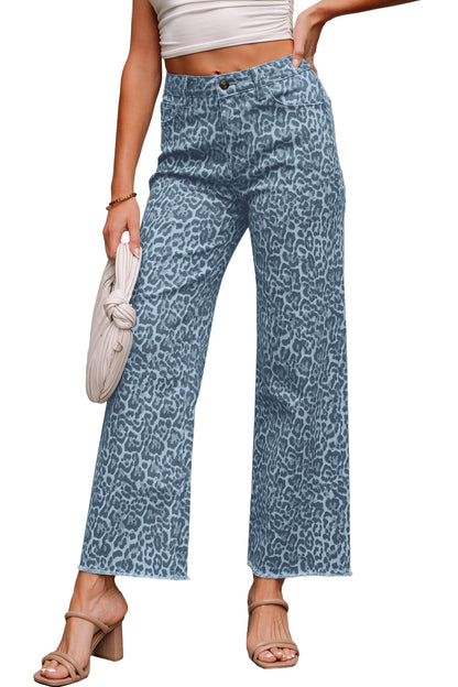 Leopard Print High Waist Wide Leg Jeans — Trendy Bold Everyday Statement Style - Jeans
