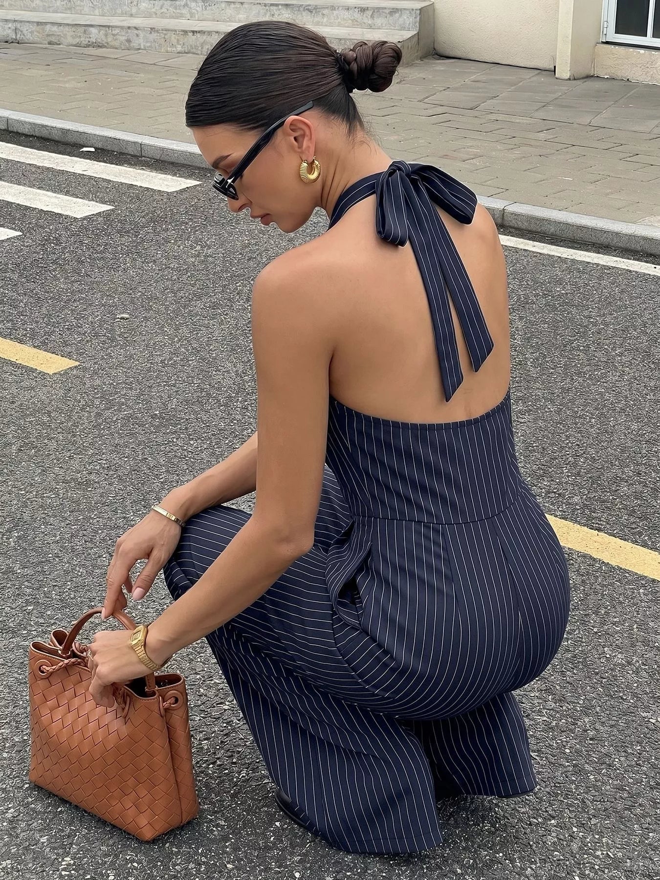 Women's Striped Halter Neck Jumpsuit - Jumpsuits