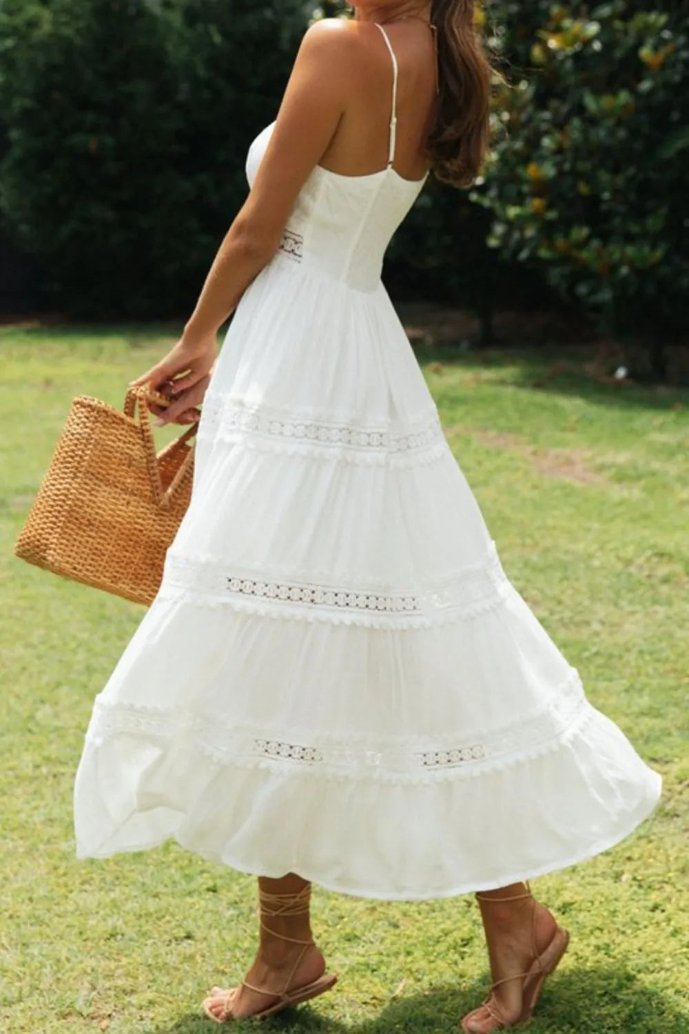 Lace Detail Smocked Midi Cami Dress - Midi Dresses