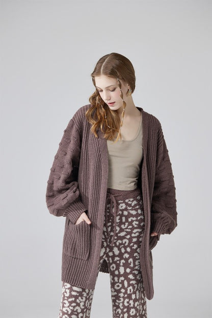 Mushroom Oversized Balloon Long Sleeve With Pockets Longline Cardigan | Trendy Cardigans Outfit Idea for Women by Ro + Ivy | Elevated Basics, Modern Comfort & Style