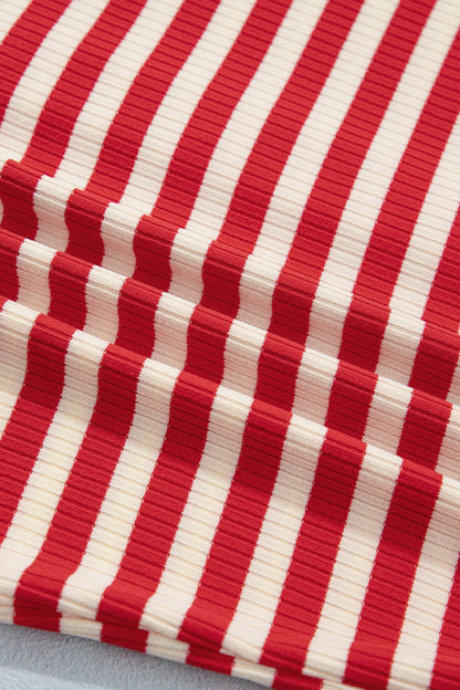 Striped Ribbed Knit Round Neck Buttoned Sleeveless Tank Top — Sophisticated Warm-Weather Style - Tops/Tank Tops