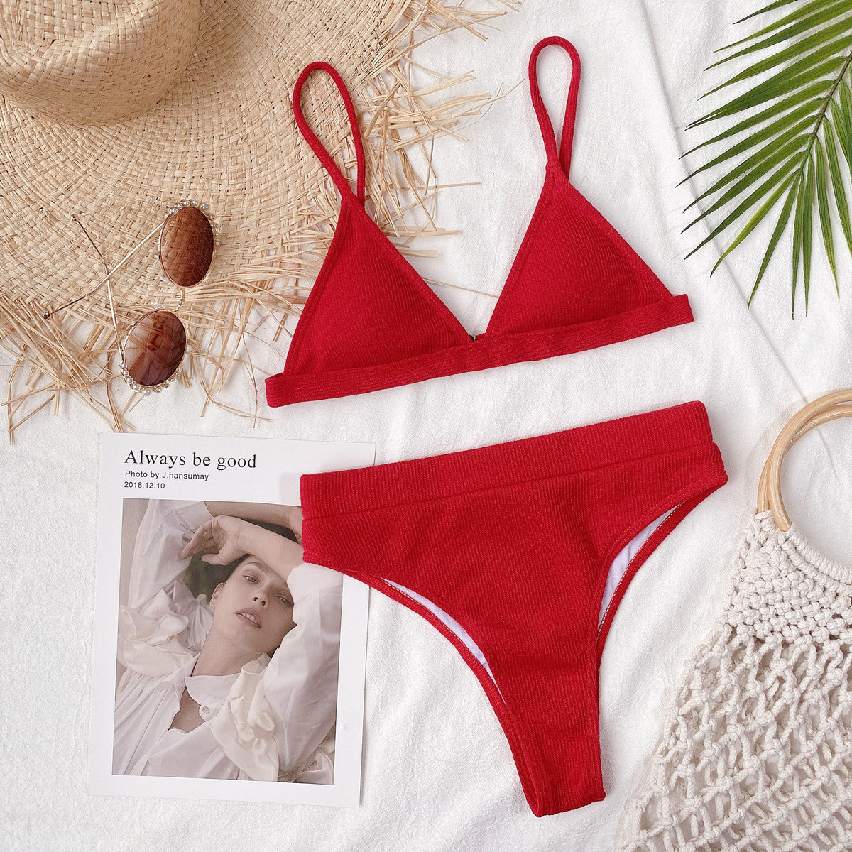 Women's Spaghetti Strap Ribbed Bikini Set - Bikinis