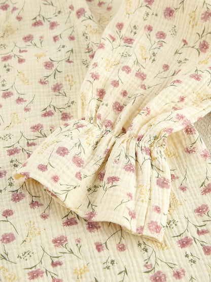 Floral Print Button-Down V Neck Top and Pants Loungewear Set - Loungewear Sets