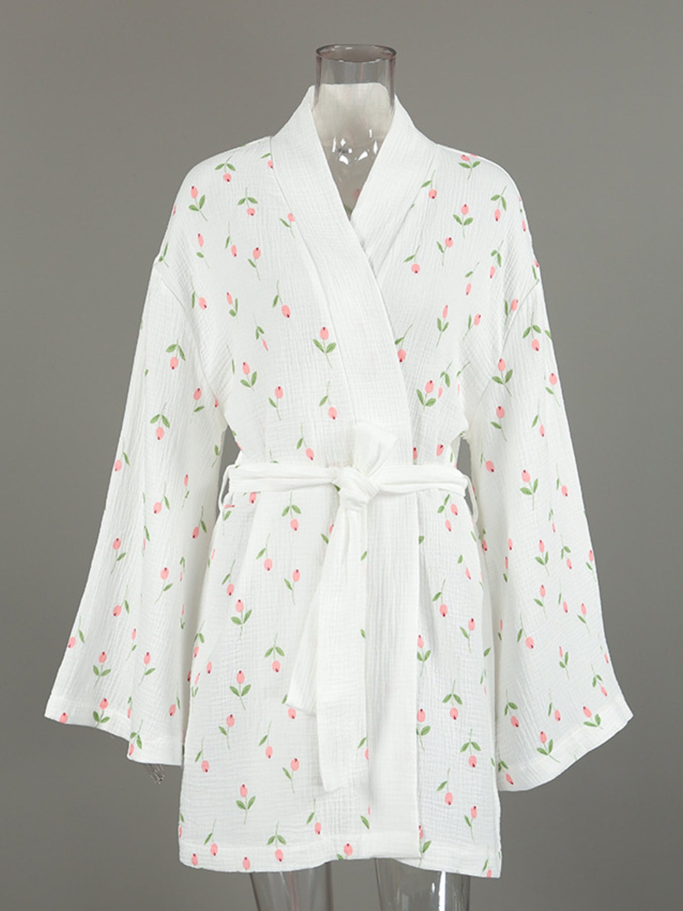 Floral Print Cotton Lightweight Kimono Robe - Robes