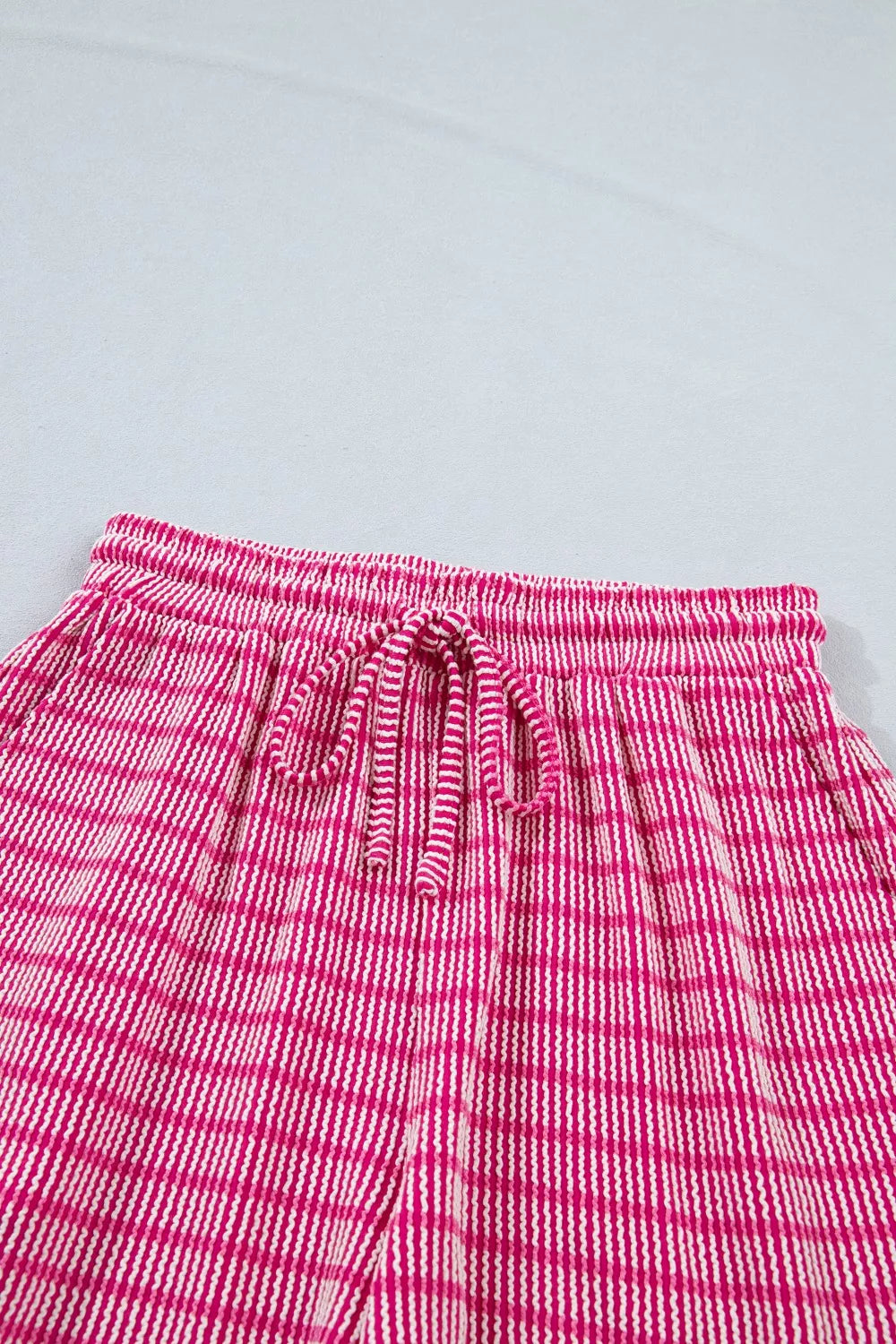 Women's Striped Raised Rib Loose Tee and Drawstring Shorts Set - Matching Sets
