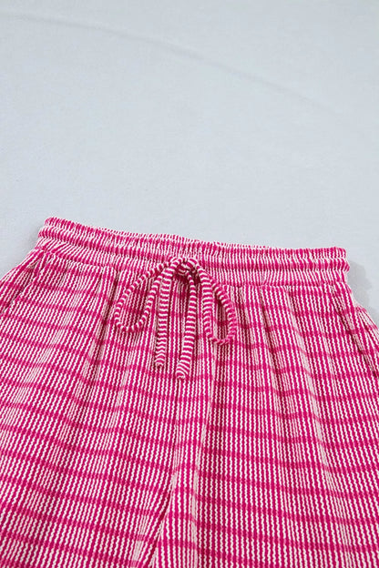 Women's Striped Raised Rib Loose Tee and Drawstring Shorts Set - Matching Sets