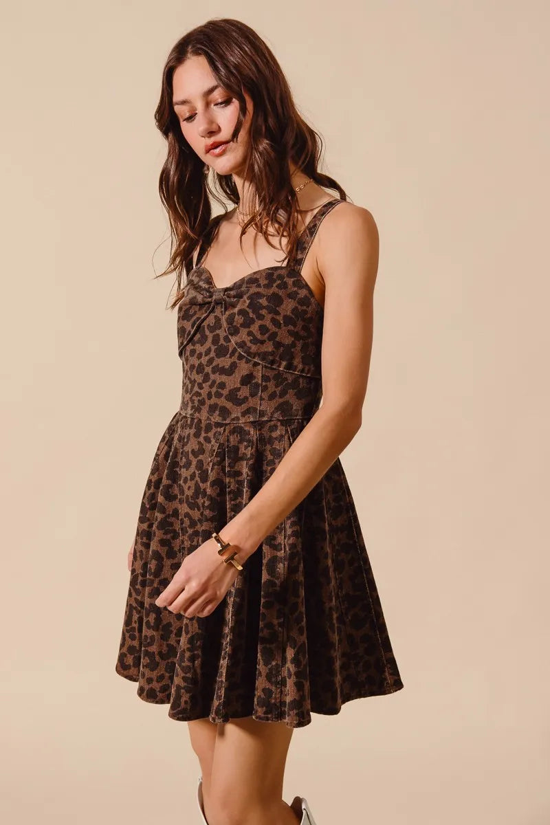 Leopard Sweetheart Bow Neckline Fit and Flare Dress | Trendy Knee Length Dresses Outfit Idea for Women by Ro + Ivy | Elevated Basics, Modern Comfort & Style
