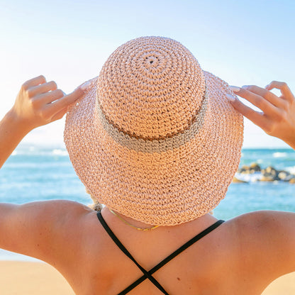 Stripe Accent Straw Hat - Blush Straw Sunhat