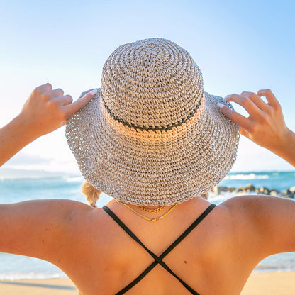 Stripe Accent Straw Hat - Gray Straw Sunhat