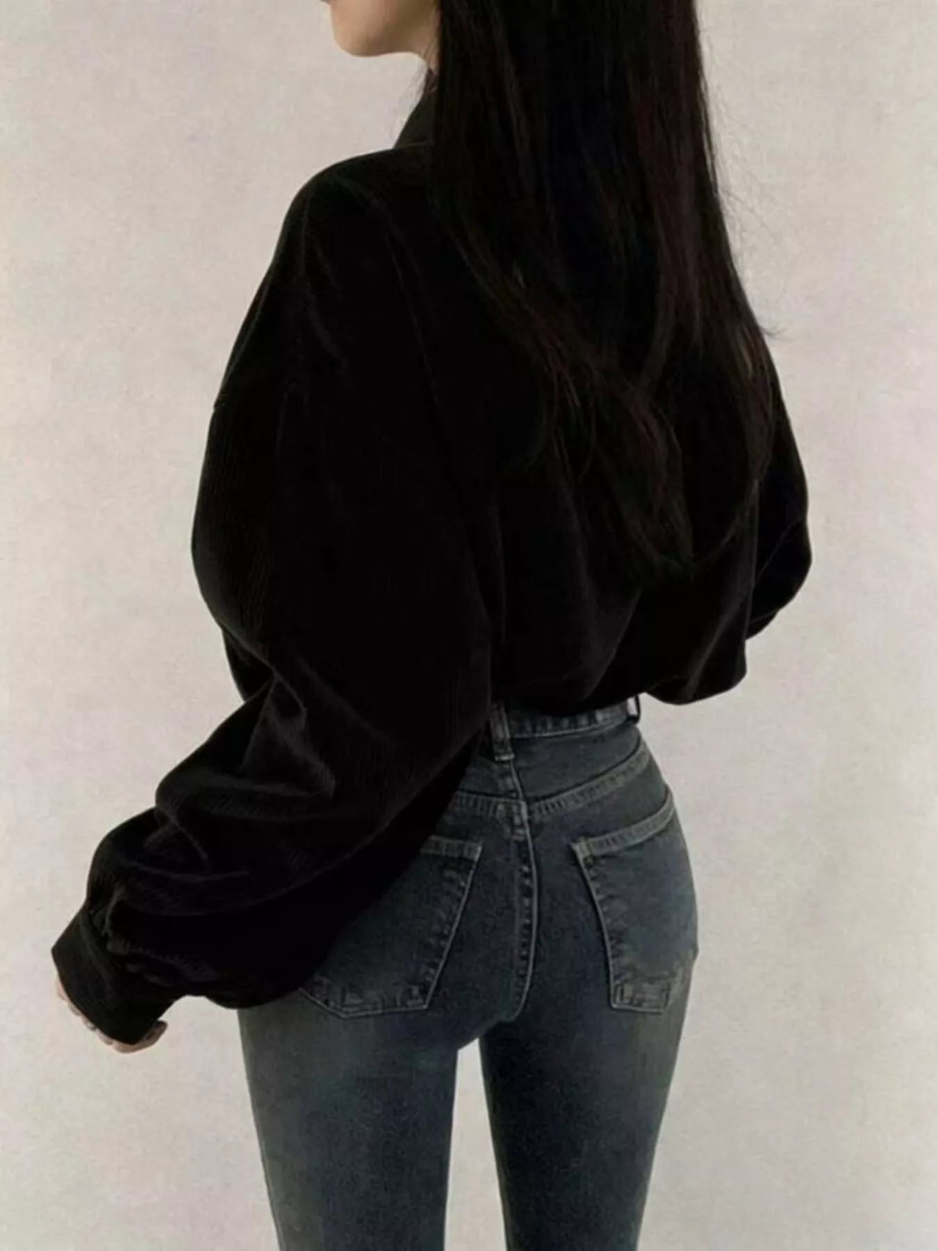 Corduroy Snap Button Cropped Jacket