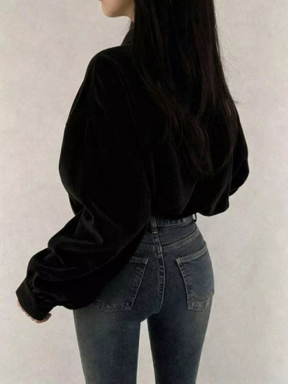 Corduroy Snap Button Cropped Jacket