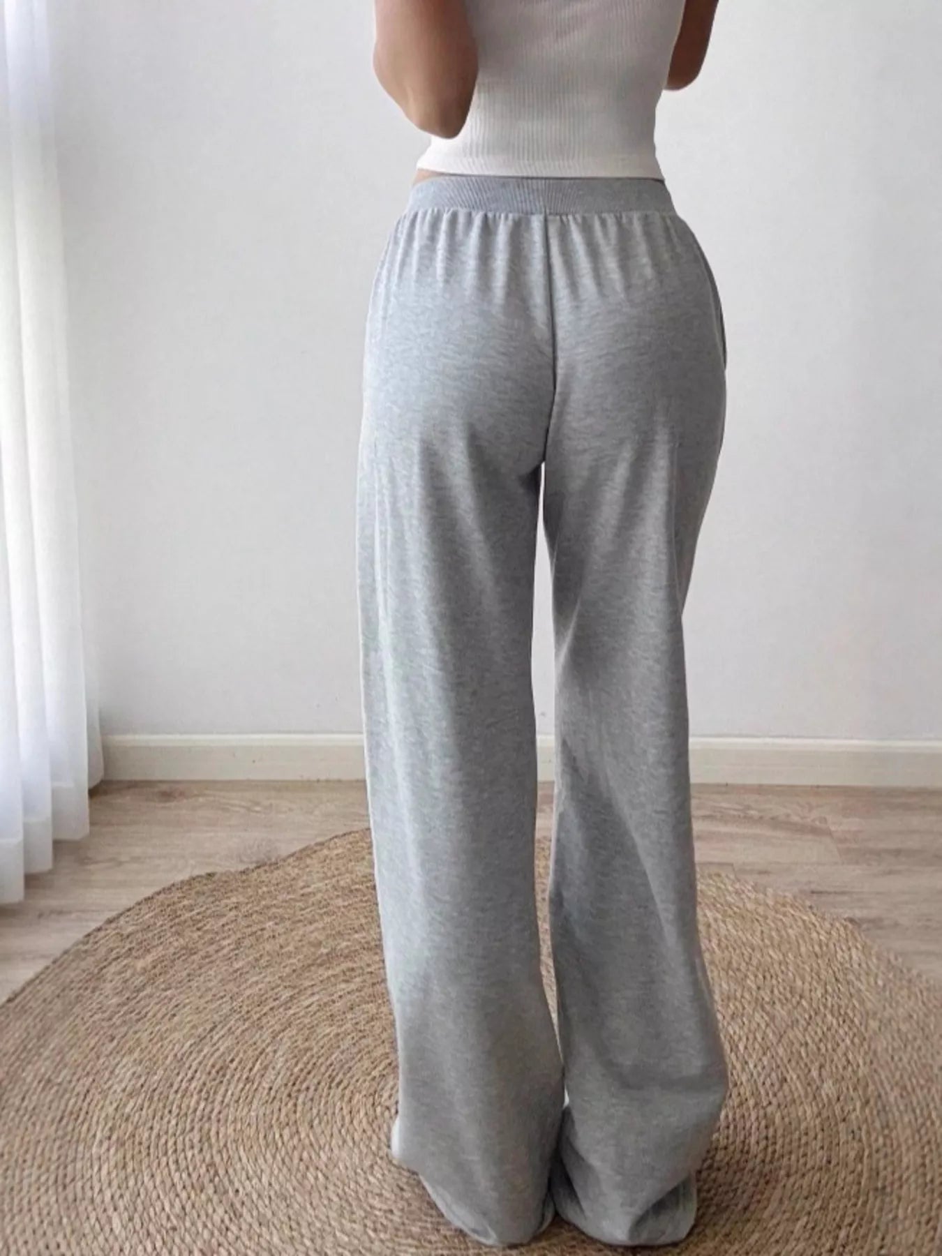 Drawstring Pocketed Wide Leg Sweatpants