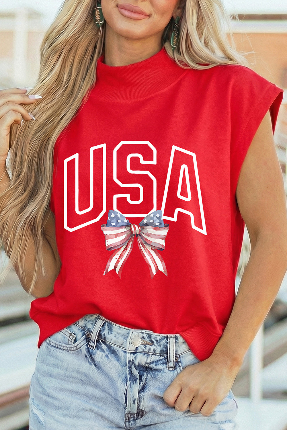Usa Graphic Cap Sleeve Patriotic Top — Show Your Pride Casual Everyday Style - Racing Red Graphic Tees