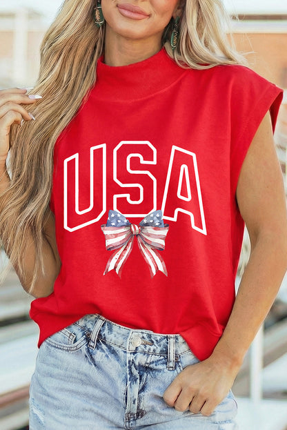 Usa Graphic Cap Sleeve Patriotic Top — Show Your Pride Casual Everyday Style - Racing Red Graphic Tees