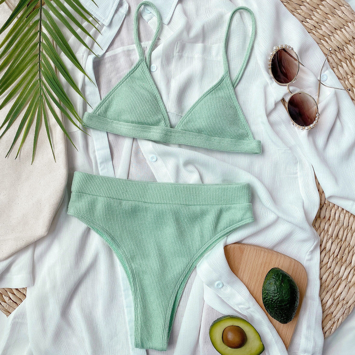Women's Spaghetti Strap Ribbed Bikini Set - Bikinis