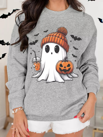Cute Halloween Ghost Round Neck Sweatshirt