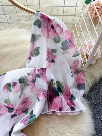 Women's Floral Print Ruffle Hem Midi Dress - Midi Dresses