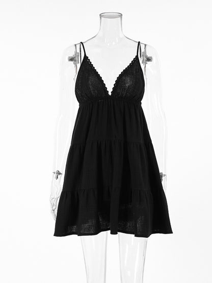 V-Neck Tiered Mini Dress - Mini Dresses