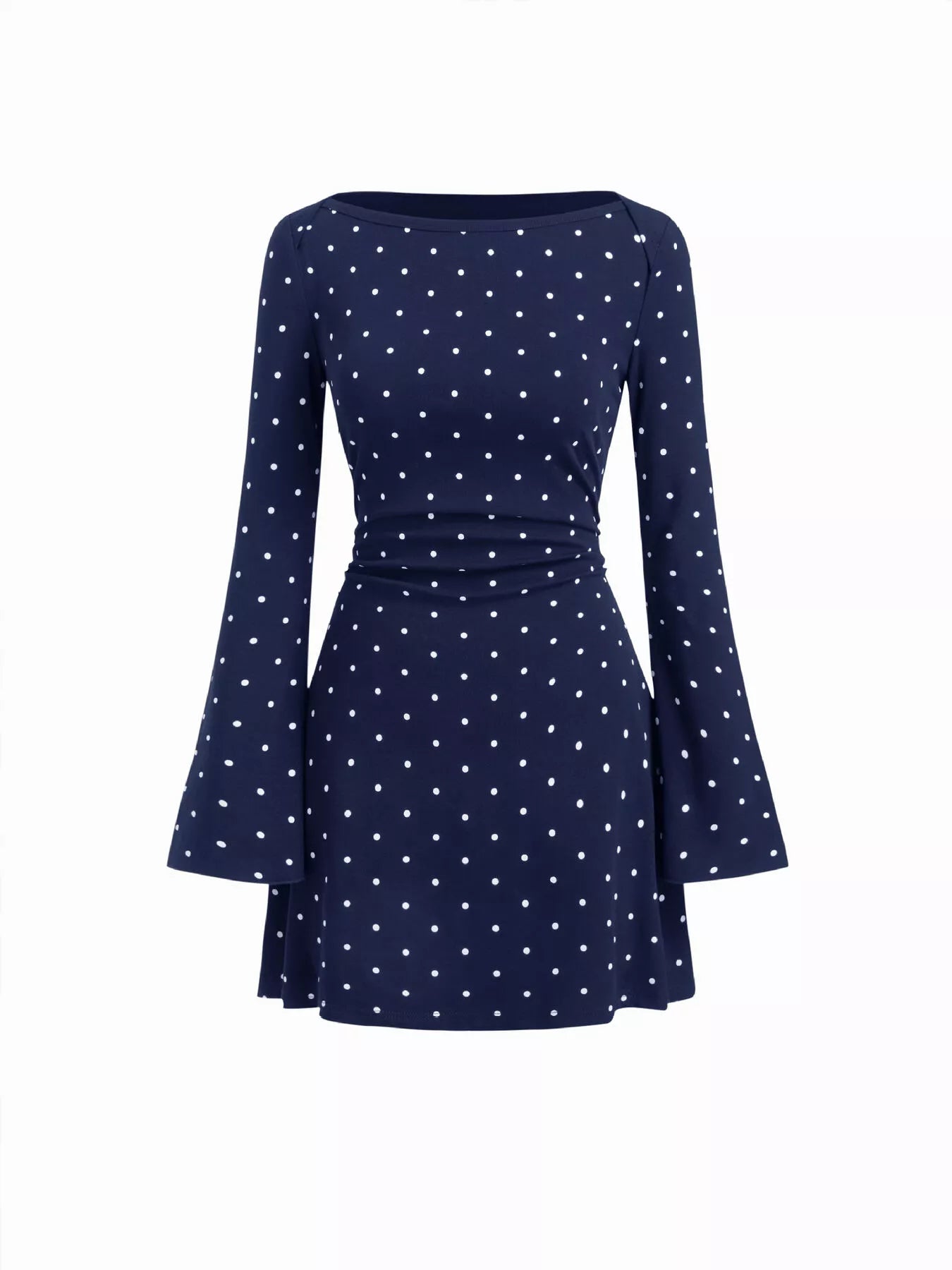 Polka Dot Boat Neck Flare Sleeves Mini Dress