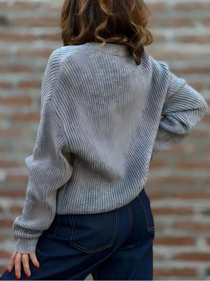 V-Neck Button-Up Knit Cardigan
