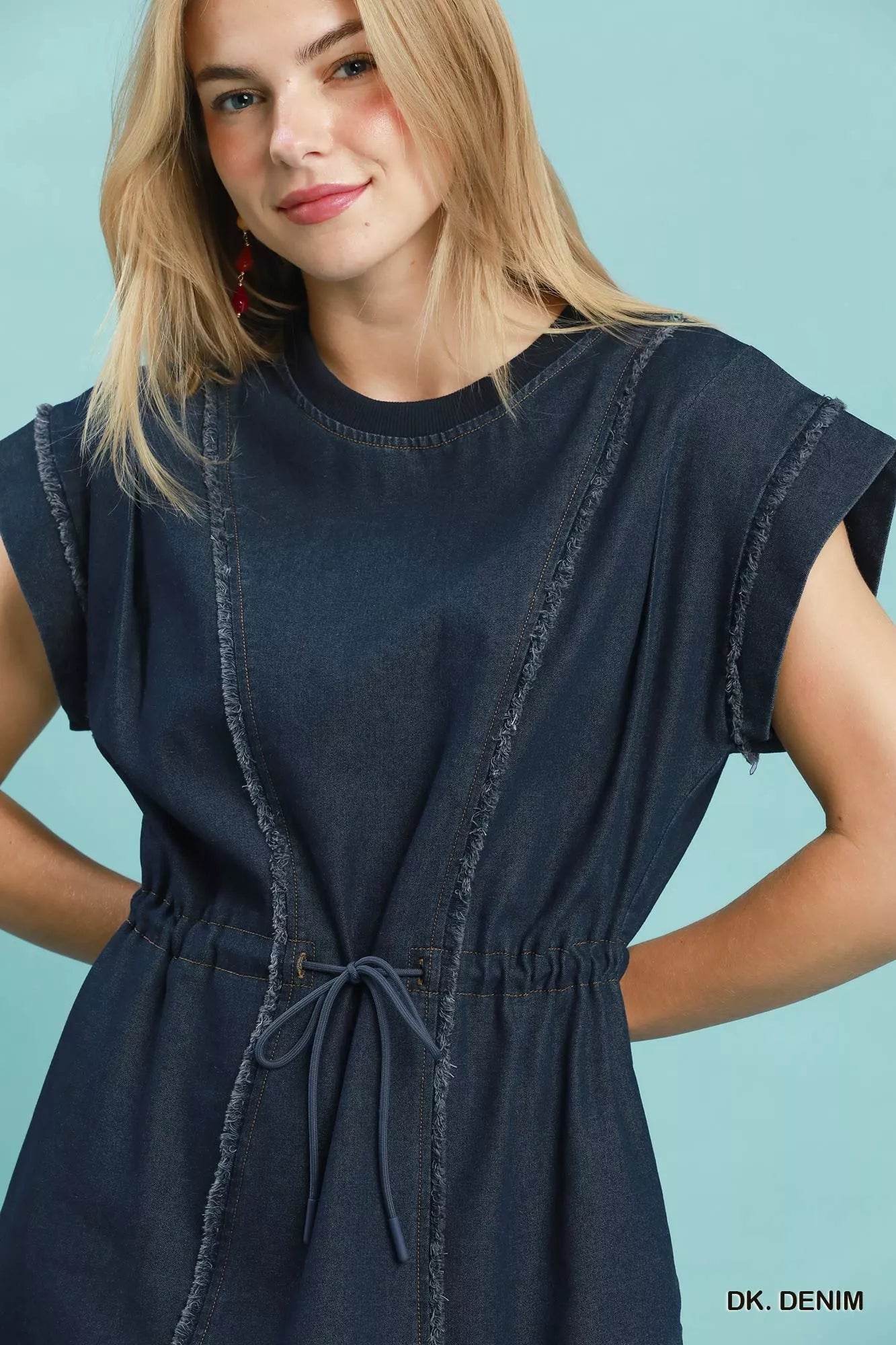 Women's Frayed Hem Denim Mini Dress - Mini Dresses
