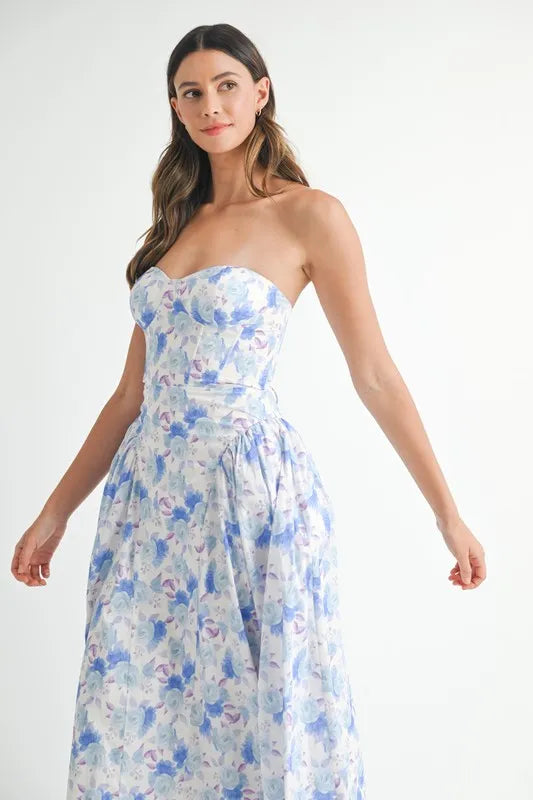 Sweetheart Neckline Floral Printed Midi Dress – outfit idea for women | Ro + Ivy