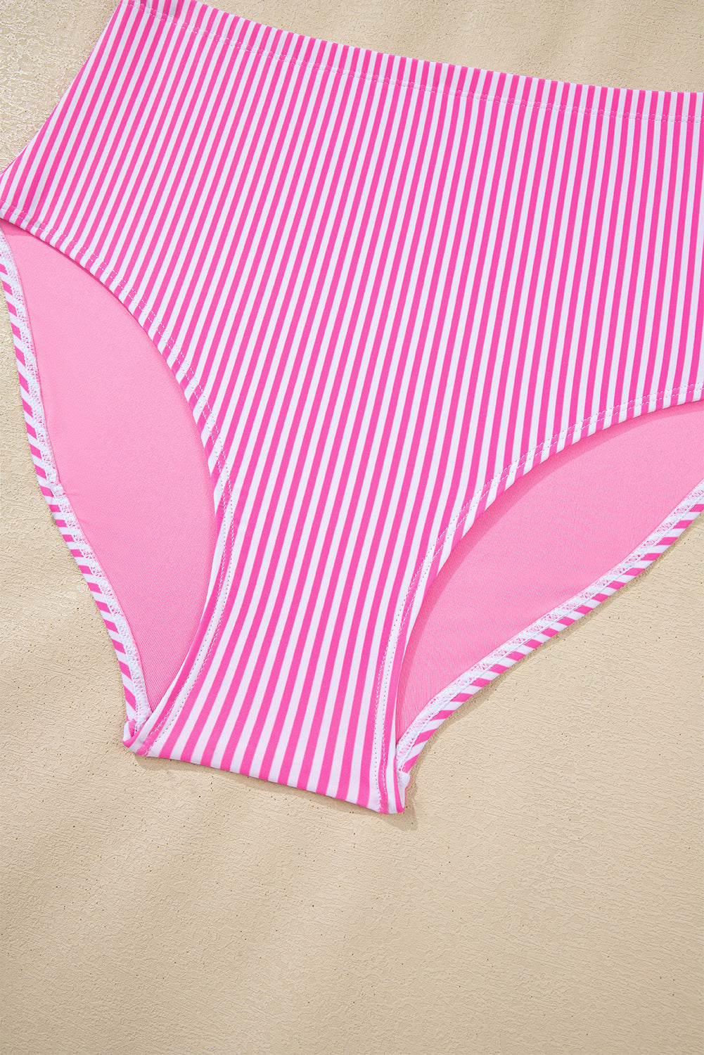 Stripe Knot Tie Strap High-Waist Bikini Set — Breathable Fabric Flattering Beach Style - Bikinis