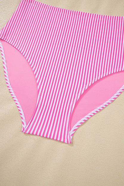 Stripe Knot Tie Strap High-Waist Bikini Set — Breathable Fabric Flattering Beach Style - Bikinis
